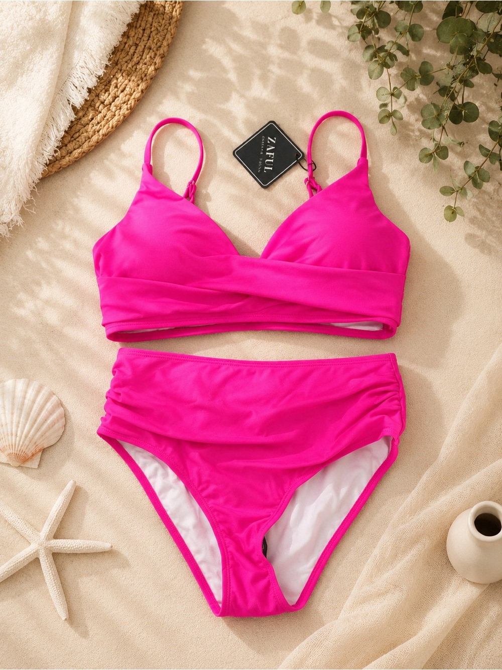 Hot Pink Women's High Waist Bikini Set - Picture 2 of 2